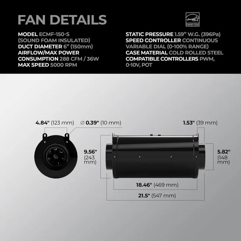 TerraBloom 6-inch inline fan and activated carbon filter combo kit